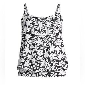 Lands End Women’s Blouson Tummy Hiding Tankini Swimsuit Top Size 8 Black White